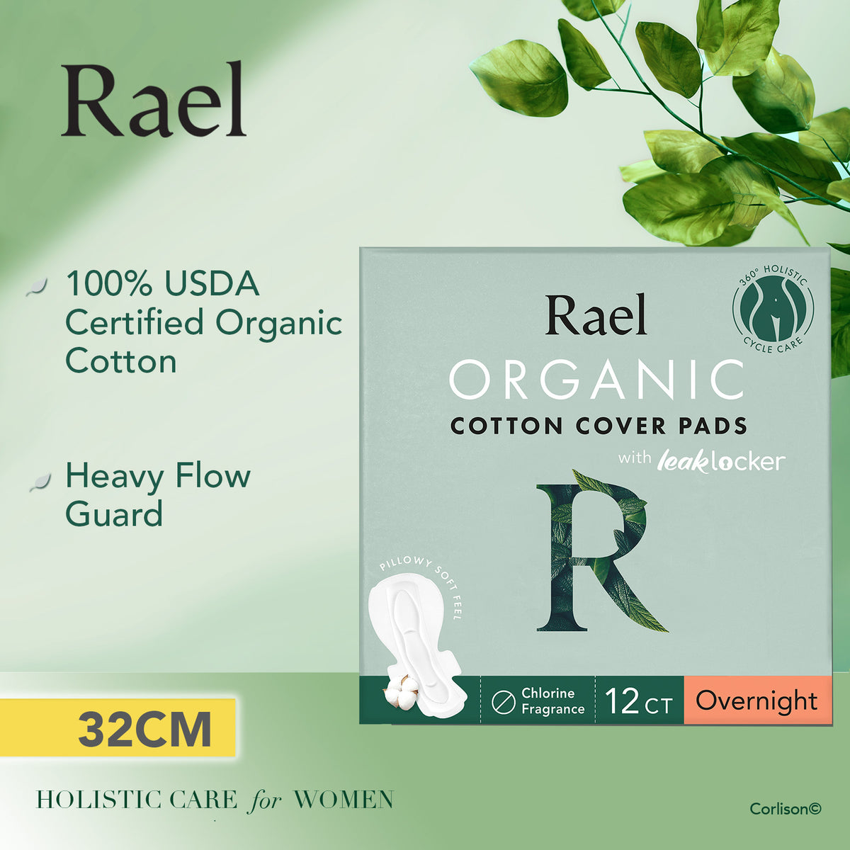Rael Overnight Pads with Organic Cotton Cover 10s Rael Singapore