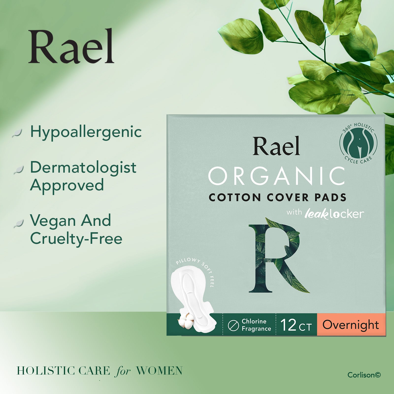 Rael Overnight Pads with Organic Cotton Cover 12s