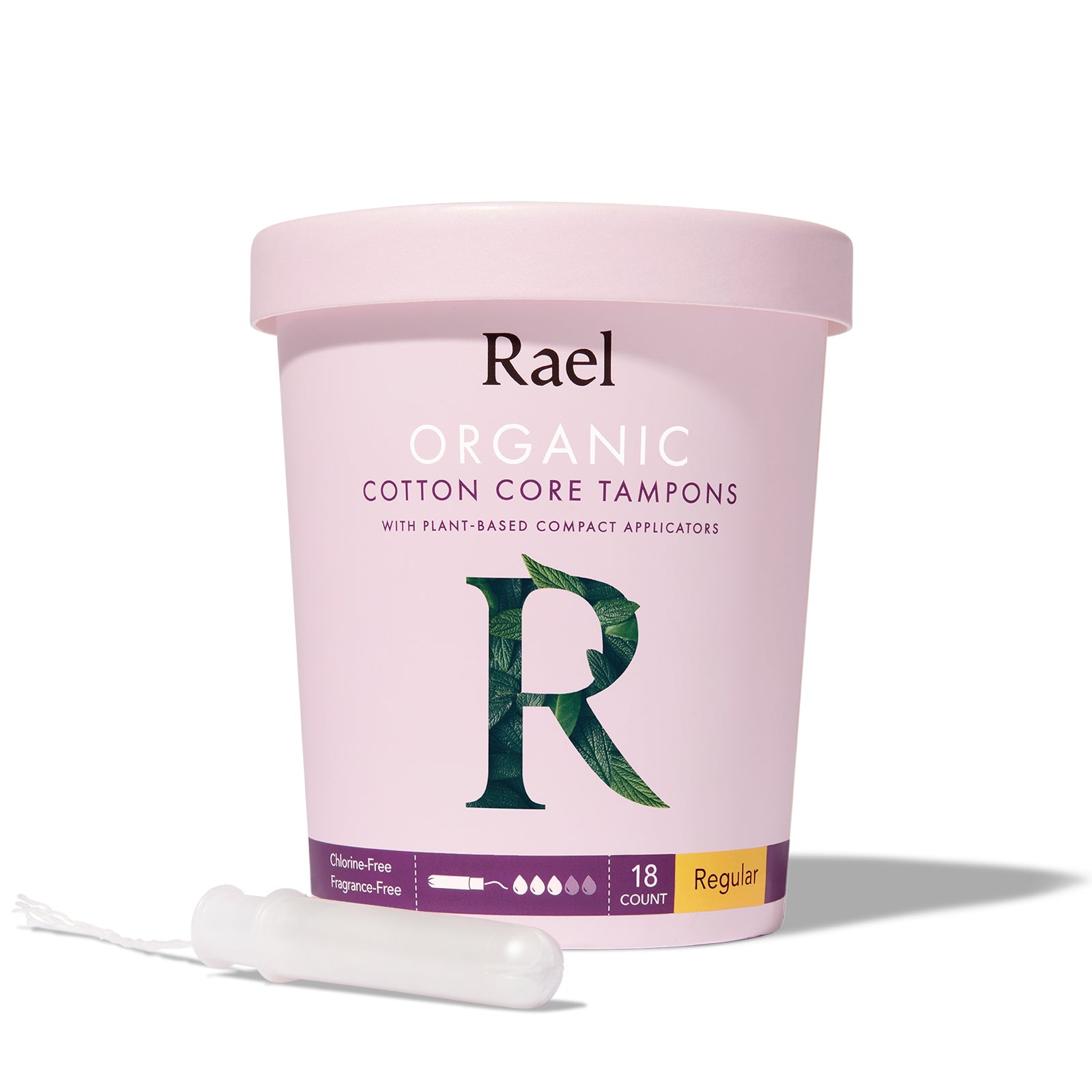 Rael Regular Organic Cotton Tampons with Plant-based Compact Applicator 18s