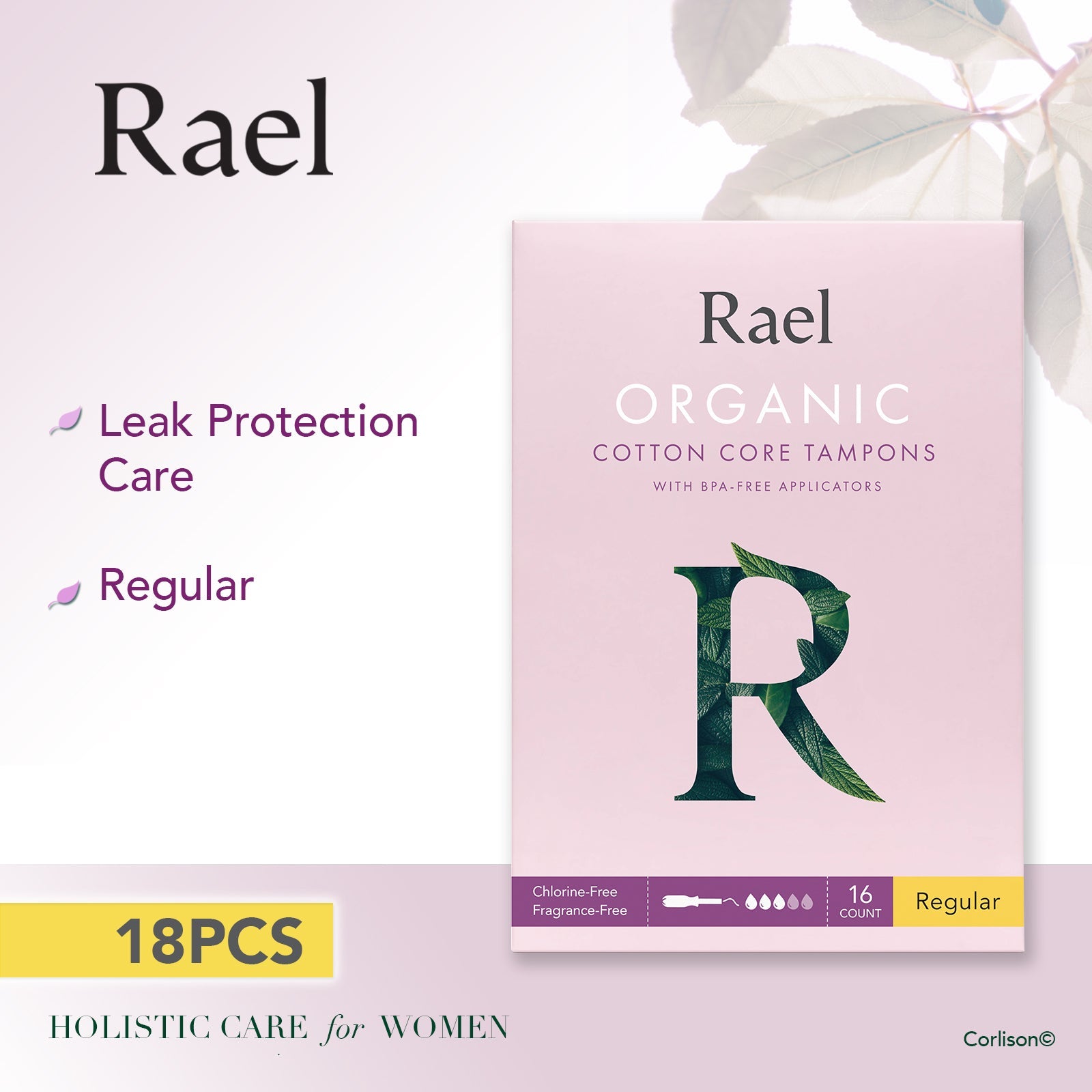 Rael Regular Organic Cotton Tampons with BPA-Free Applicator 16s